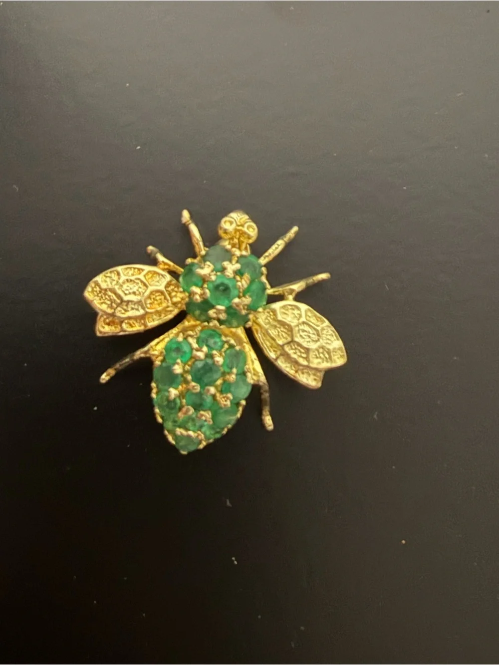 Natural Emerald Bee Brooch Gold Dipped Herbert Rosenthal Style MCM